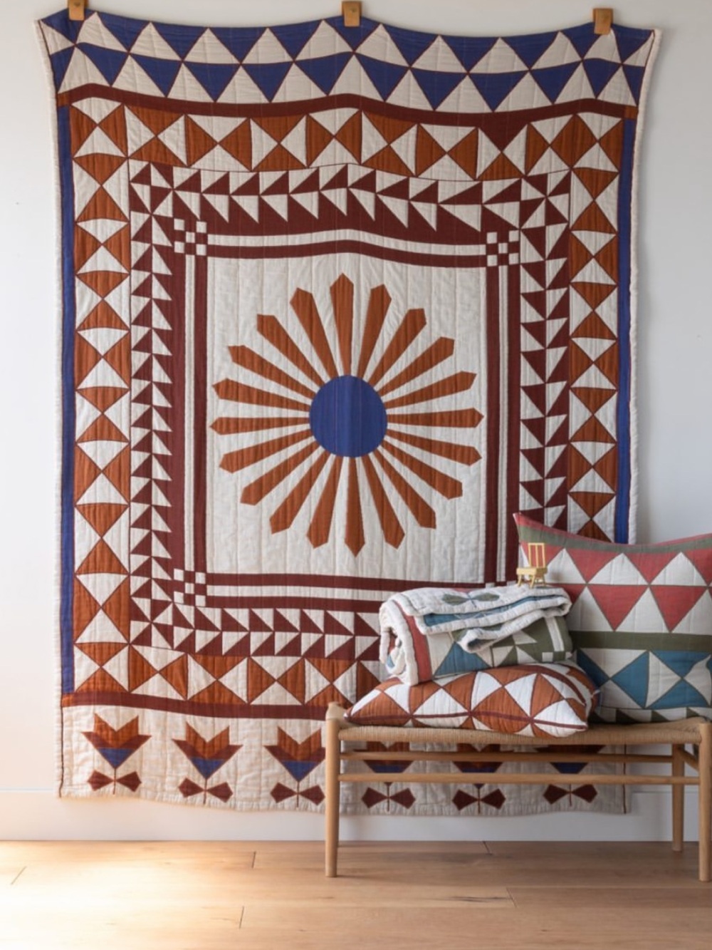 Schoolhouse & Rachel Murray collab Queen Windmill Quilt in Blue and Rust BNWT